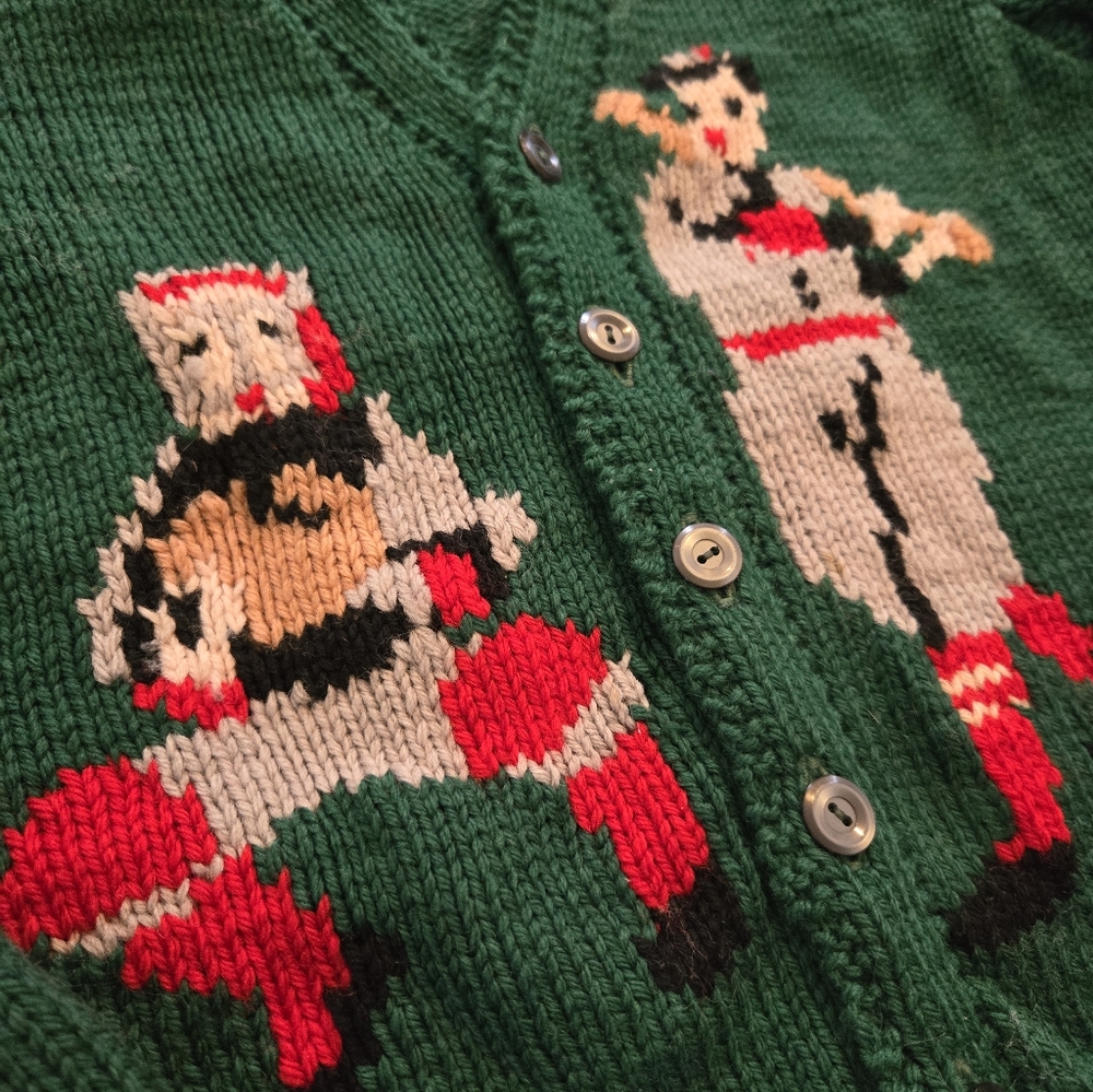 Vintage 1990s Handmade Green Baseball Knit Cardigan Sweater - Picture 2 of 5